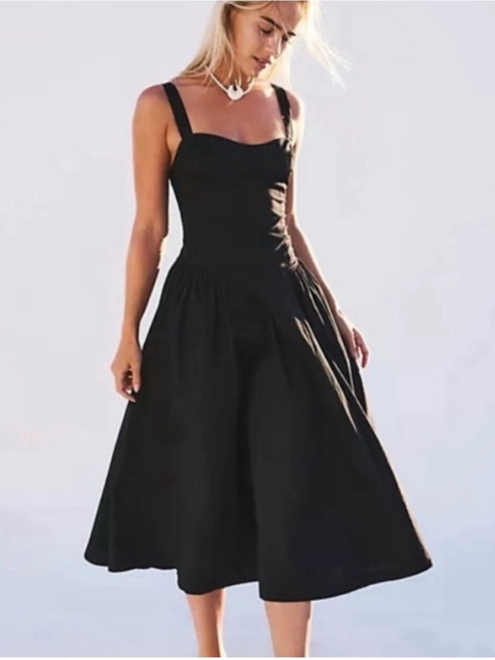 Free People Black Midi Sundress with Wide Straps
